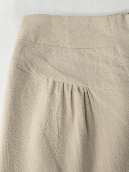 Beige single-breasted high-waisted wide-legged pants for women loose-fitting slim-looking drooping casual pants