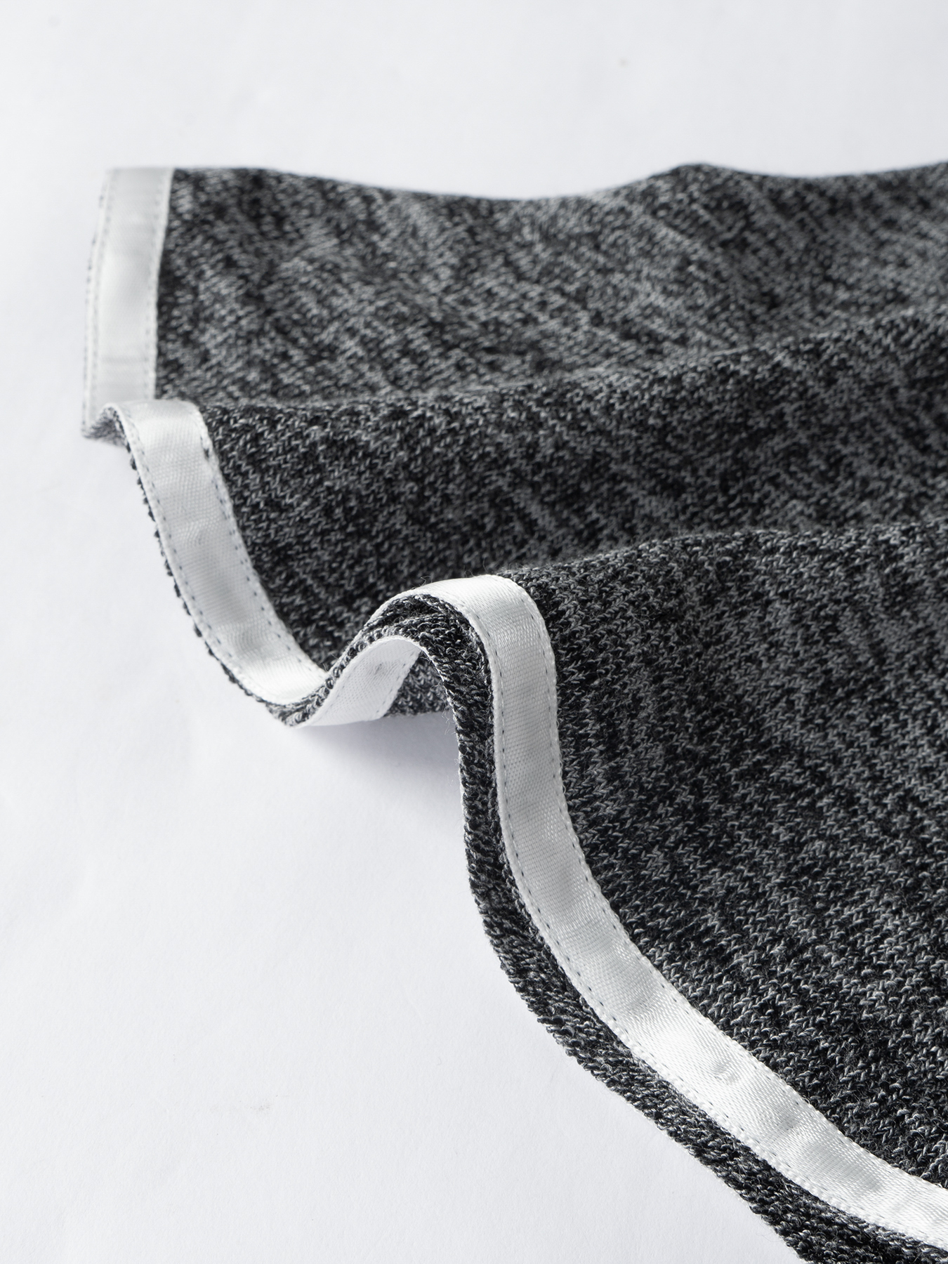 Fitted Gray Marled Knit Top - Bell Sleeves & White Trim Detail