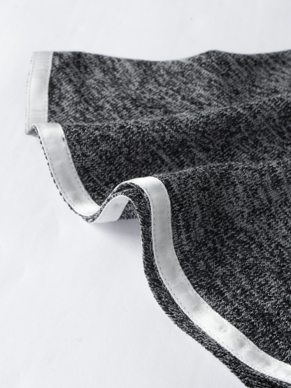 Fitted Gray Marled Knit Top - Bell Sleeves & White Trim Detail