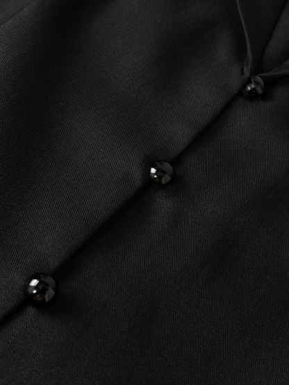 Black Deep V-neck suit jacket, puffed sleeve flared sleeve waist short cardigan-Aegean-sea