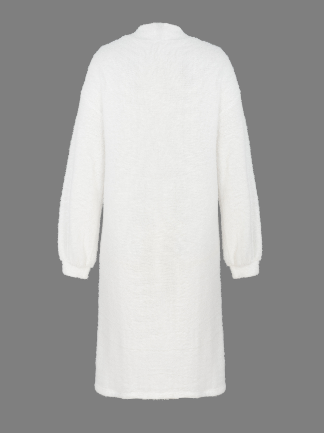 White Longline Open Front Cardigan with Puff Sleeves-Aegean-sea