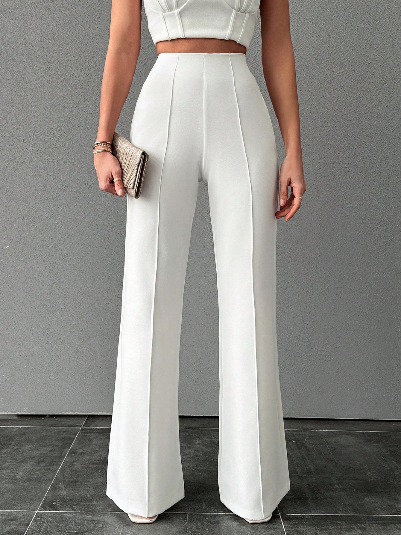 Pantalones acampanados de cintura alta para mujer-Aegean-sea