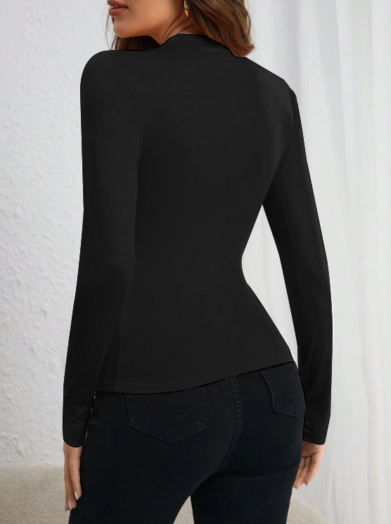 Woman's Asymmetric Cutout Long Sleeve Fitted Top-Aegean-sea