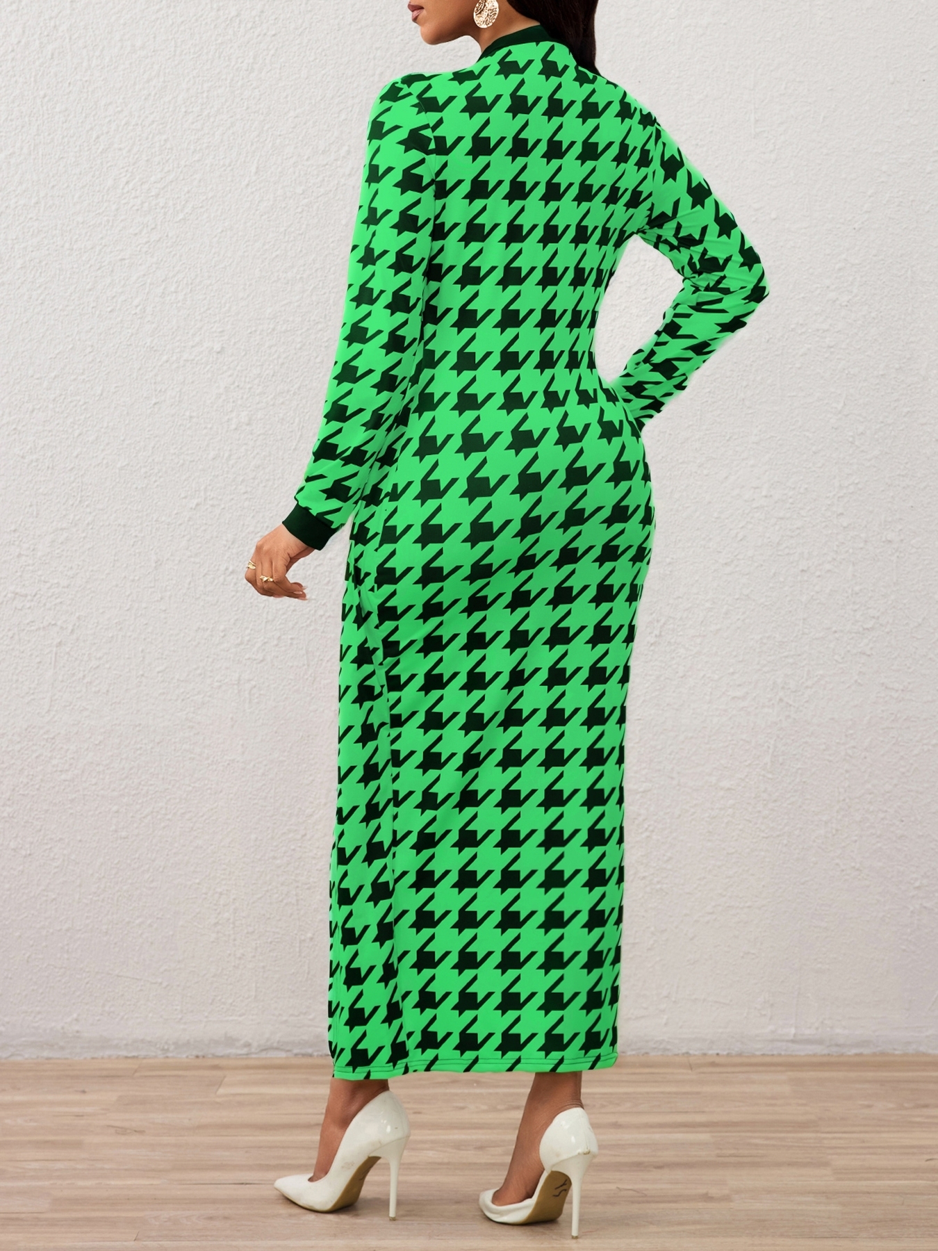 Vestido de cárdigan largo fino de diente de perro para mujeres-Aegean-sea