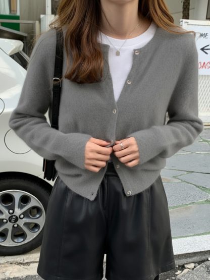 Women's V-Neck Button-Front Knit Cardigan - Soft Casual Daily Wear Top-Aegean-sea