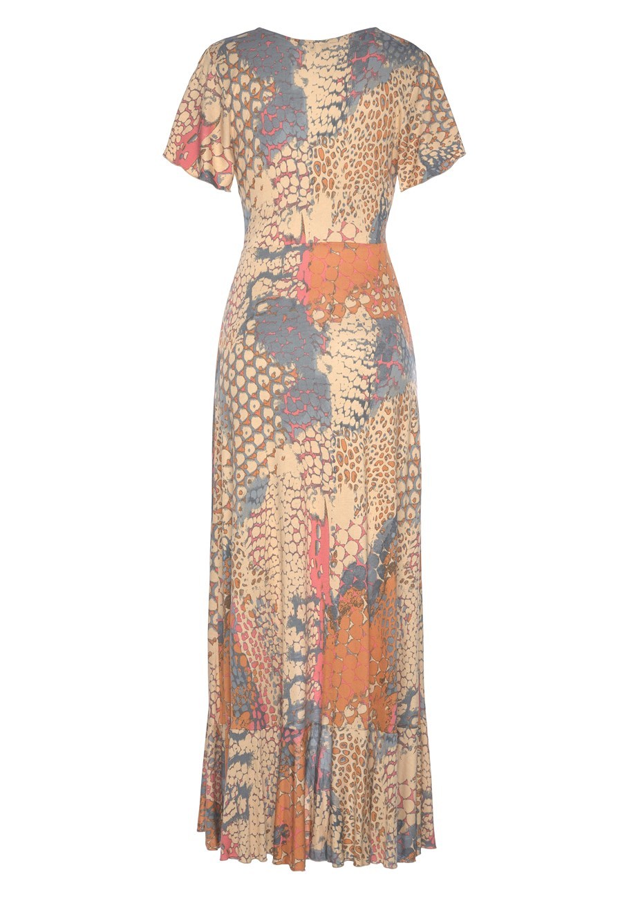 Retro snake-patterned V-neck wraparound skirt, holiday split long skirt