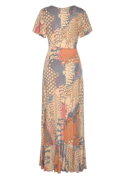 Retro snake-patterned V-neck wraparound skirt, holiday split long skirt