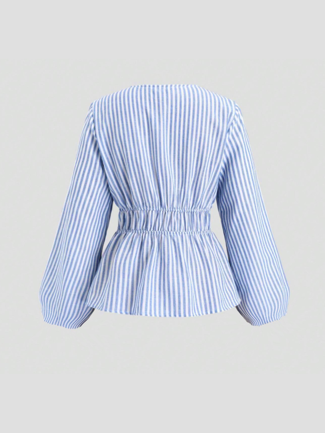 Blue-and-white-striped drawstring waist shirt