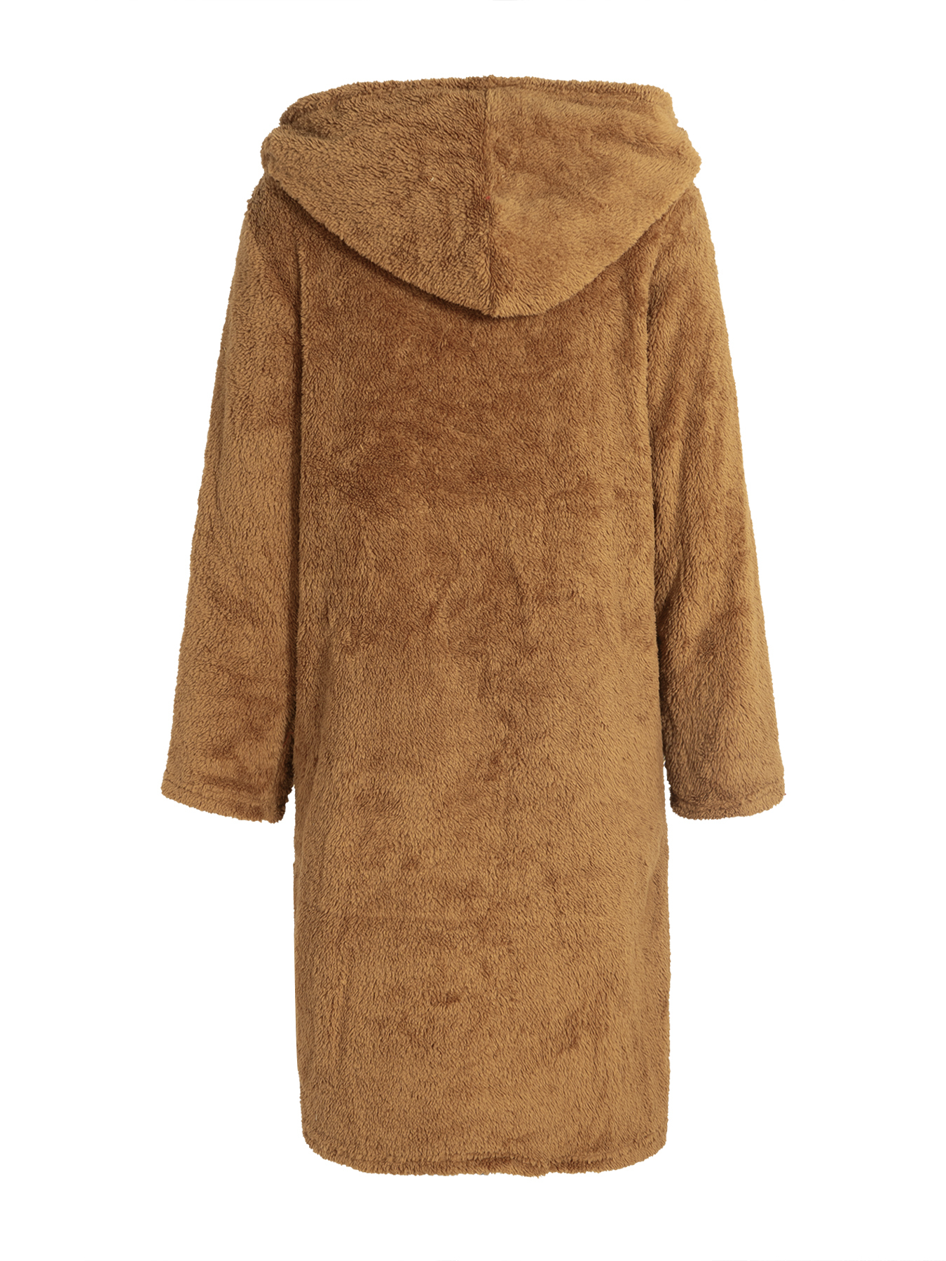 Women's Brown Teddy Fleece Hooded Long Coat-Aegean-sea
