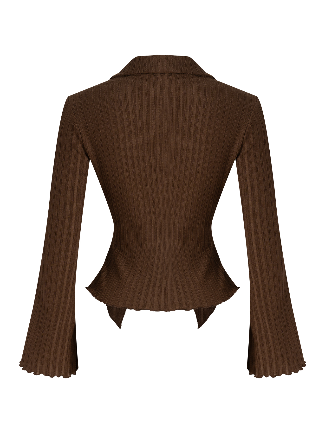 Woman's Chocolate brown striped collared cardigan-Aegean-sea