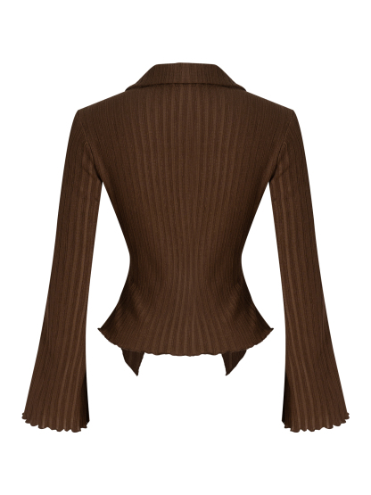 Woman's Chocolate brown striped collared cardigan-Aegean-sea