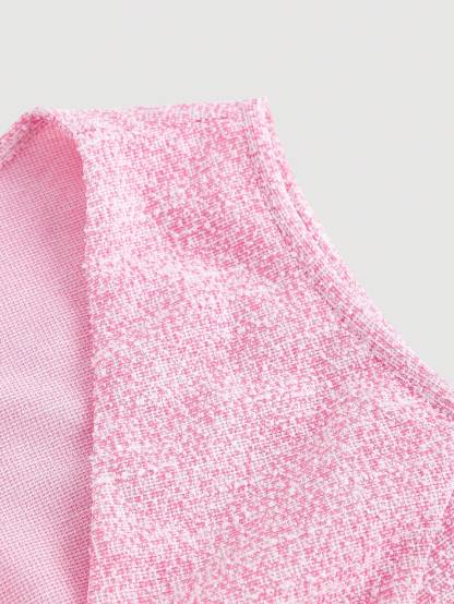 Women's Pink Tweed Button-Front Vest and Wide Leg Pants Set-Aegean-sea