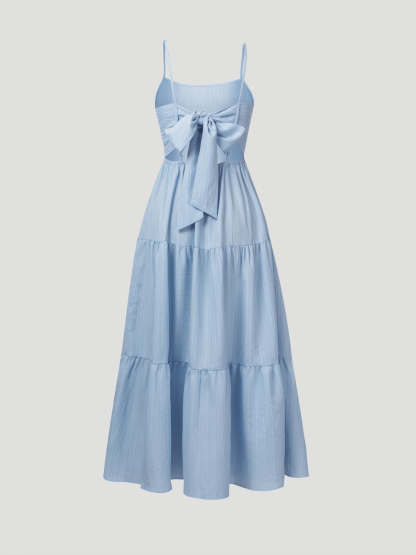 Woman's Back Bow Spaghetti Strap Tiered Maxi Dress : Loose Slimming Elegant Long Dress