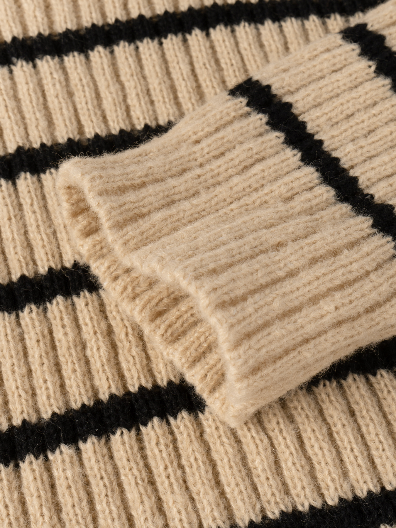 Polo de mujer a rayas beige y negro Camiseta de manga larga de punto ribeteado-Aegean-sea