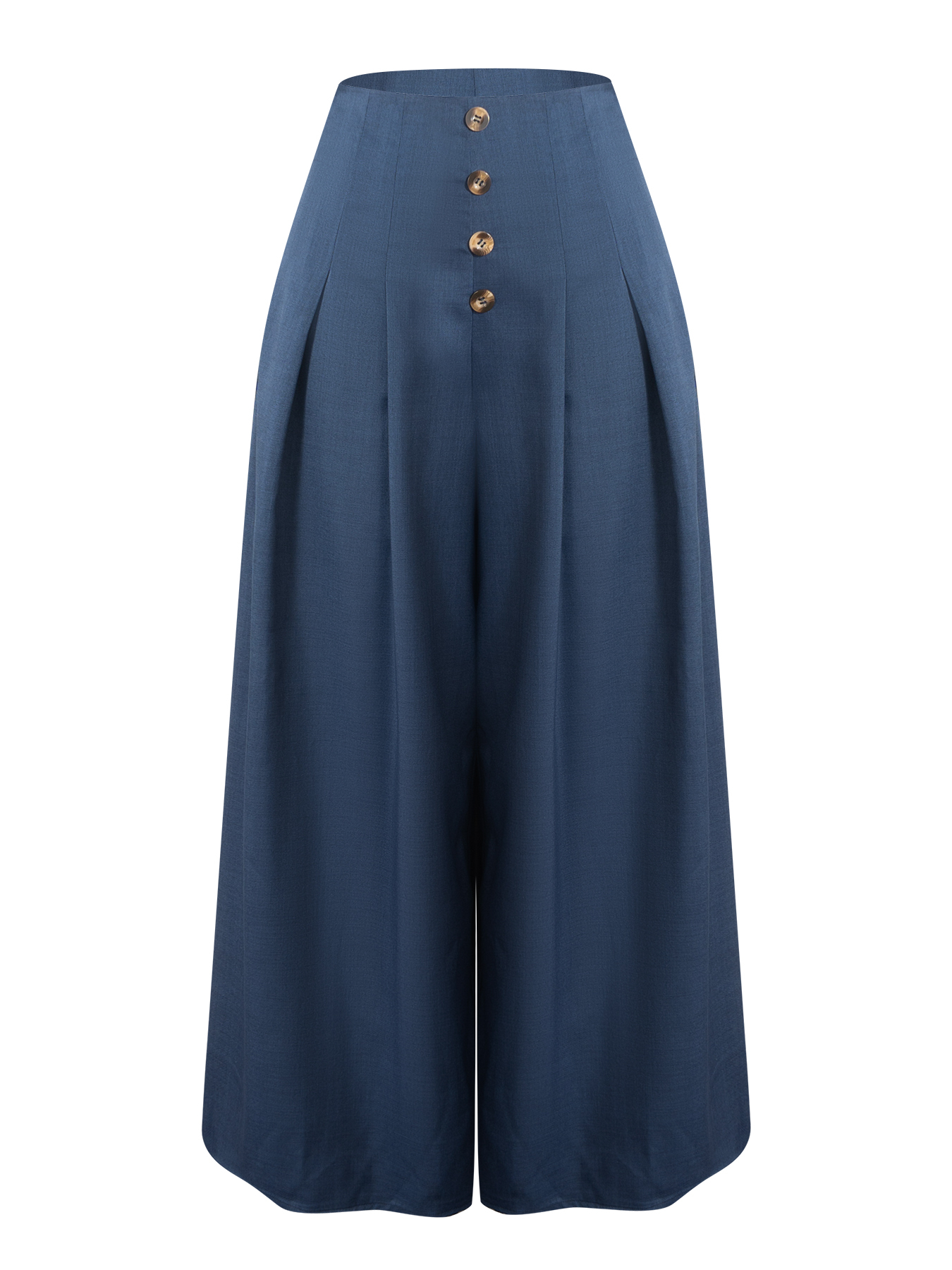 Navy-blue button-up wide-legged pants High-waisted loose-fitting long casual pants