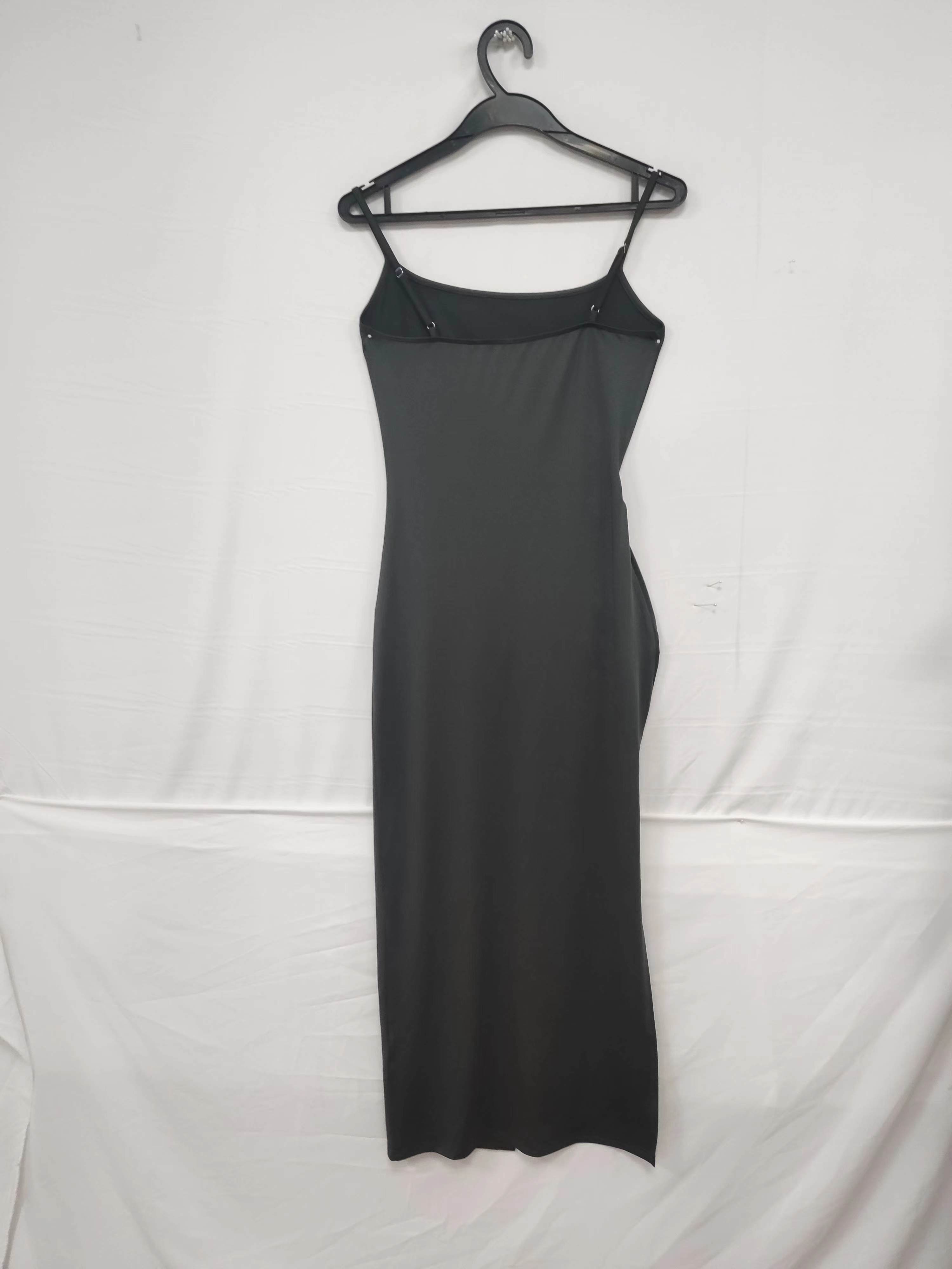 Woman's Gray Spaghetti Strap Ruched Side Slit Midi Dress-Aegean-sea