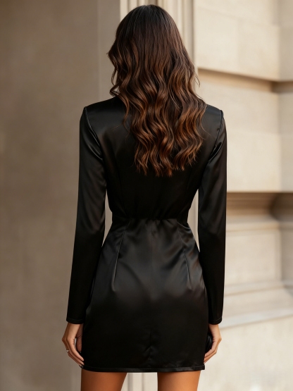 Vestido de satén de mujer con un solo botón en la cintura-Aegean-sea