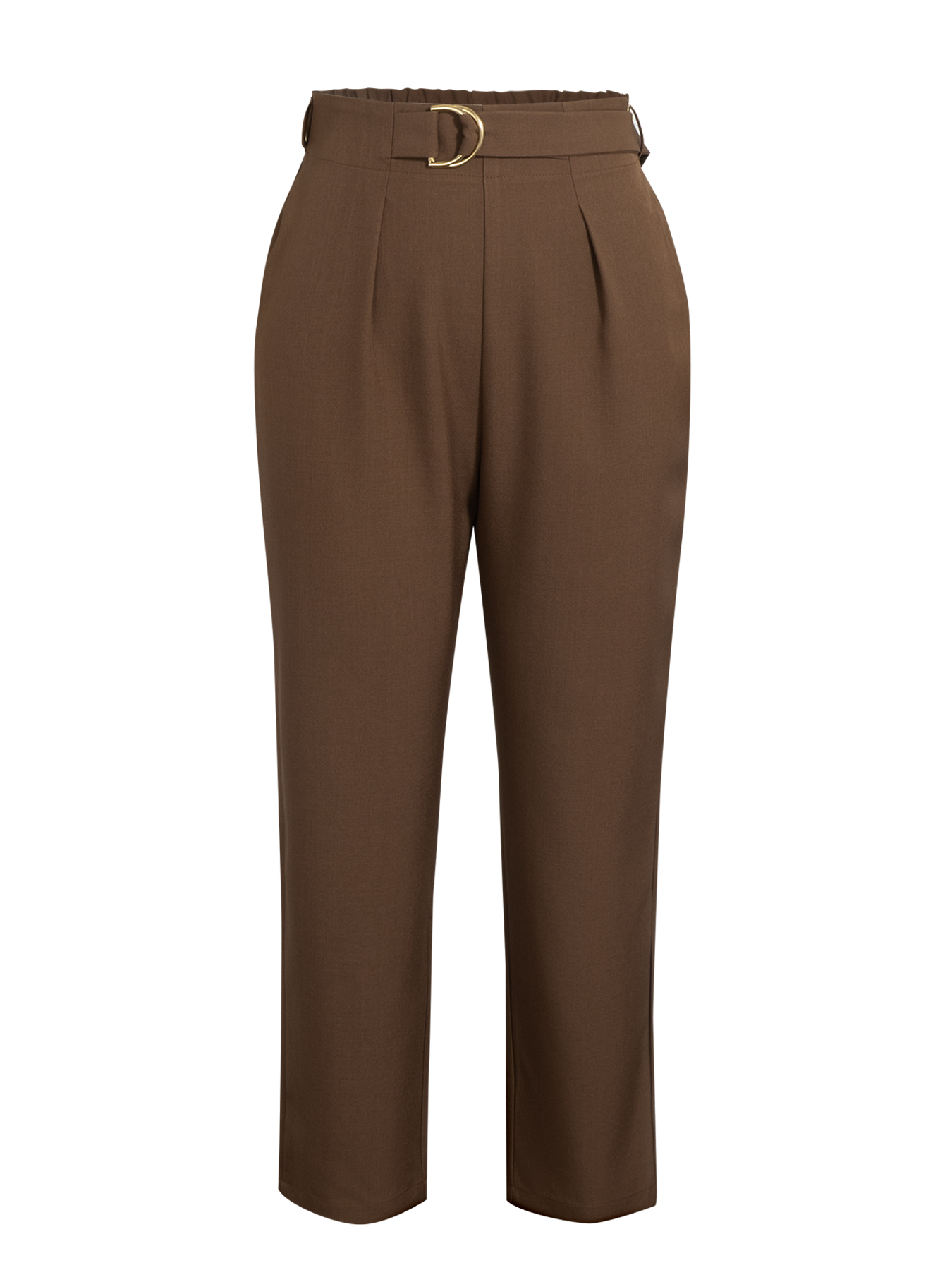 Women's Elegant High Waisted Pleated Tapered Pants with D-Ring Belt