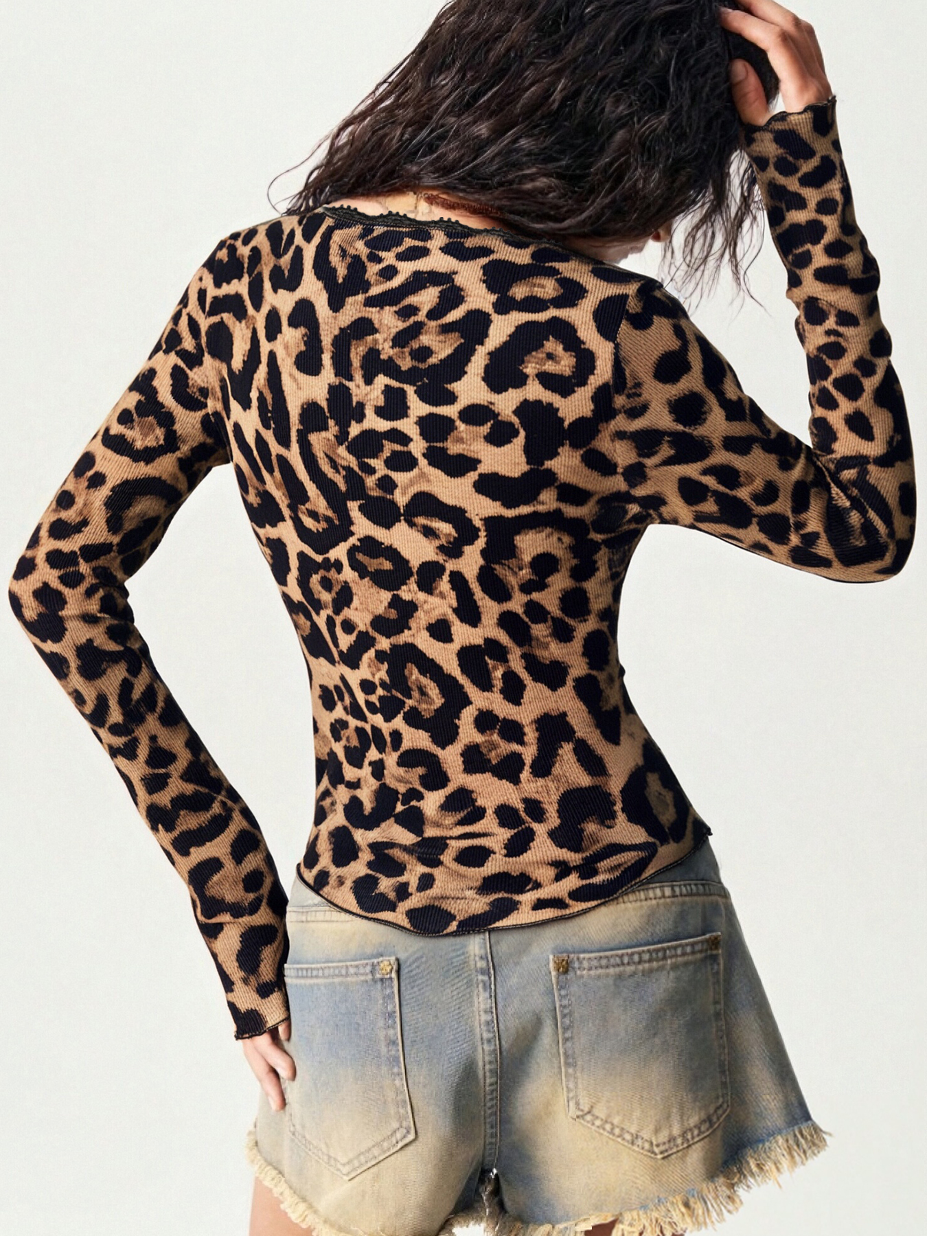 Woman's Lace V-Neck Button-Front Fitted Hot Girl Top-Aegean-sea