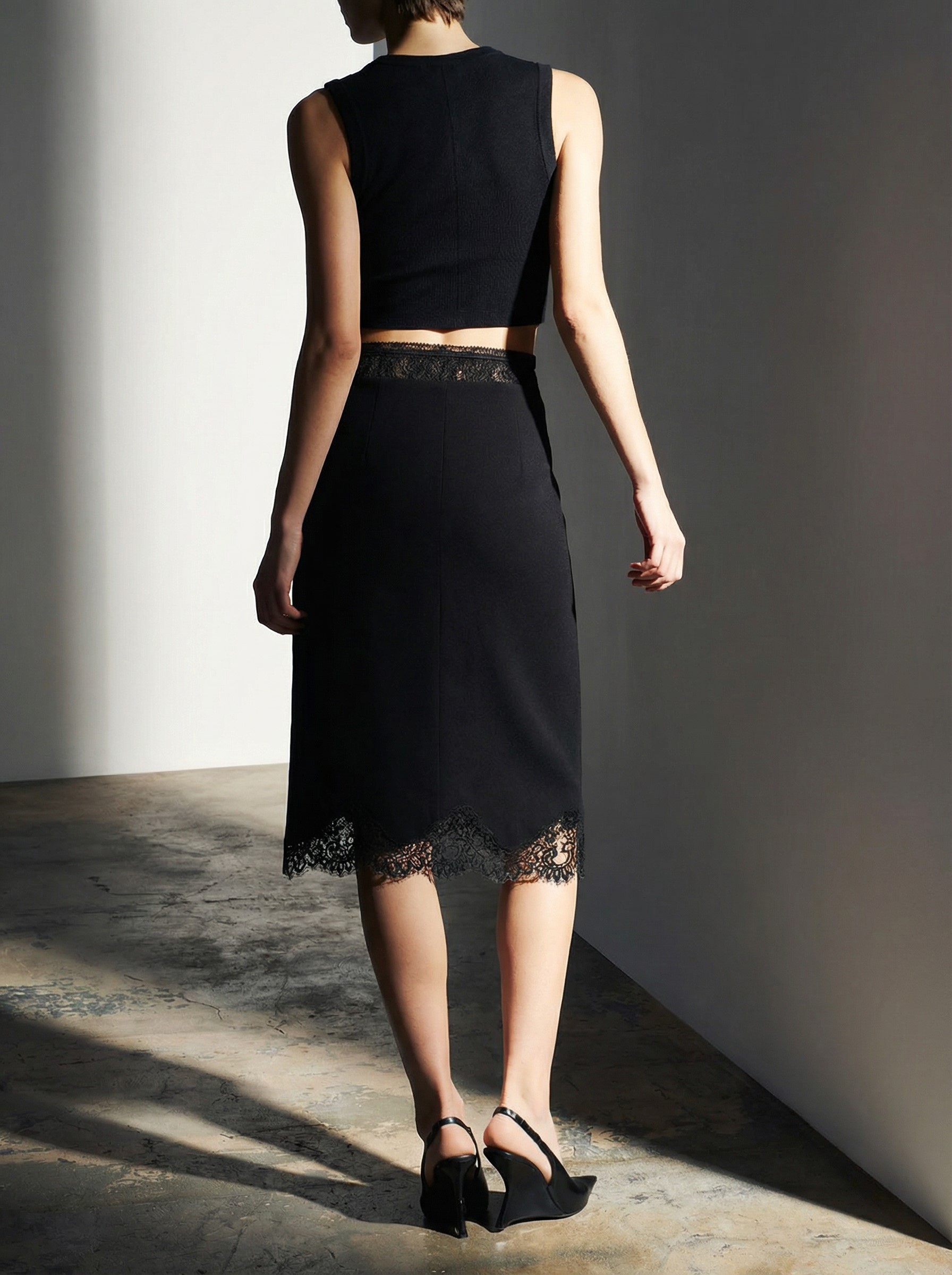 2026 Spring/Summer New Style Fashion Commuting Lace Splicing Waist and Hem Slim-fit Midi Skirt