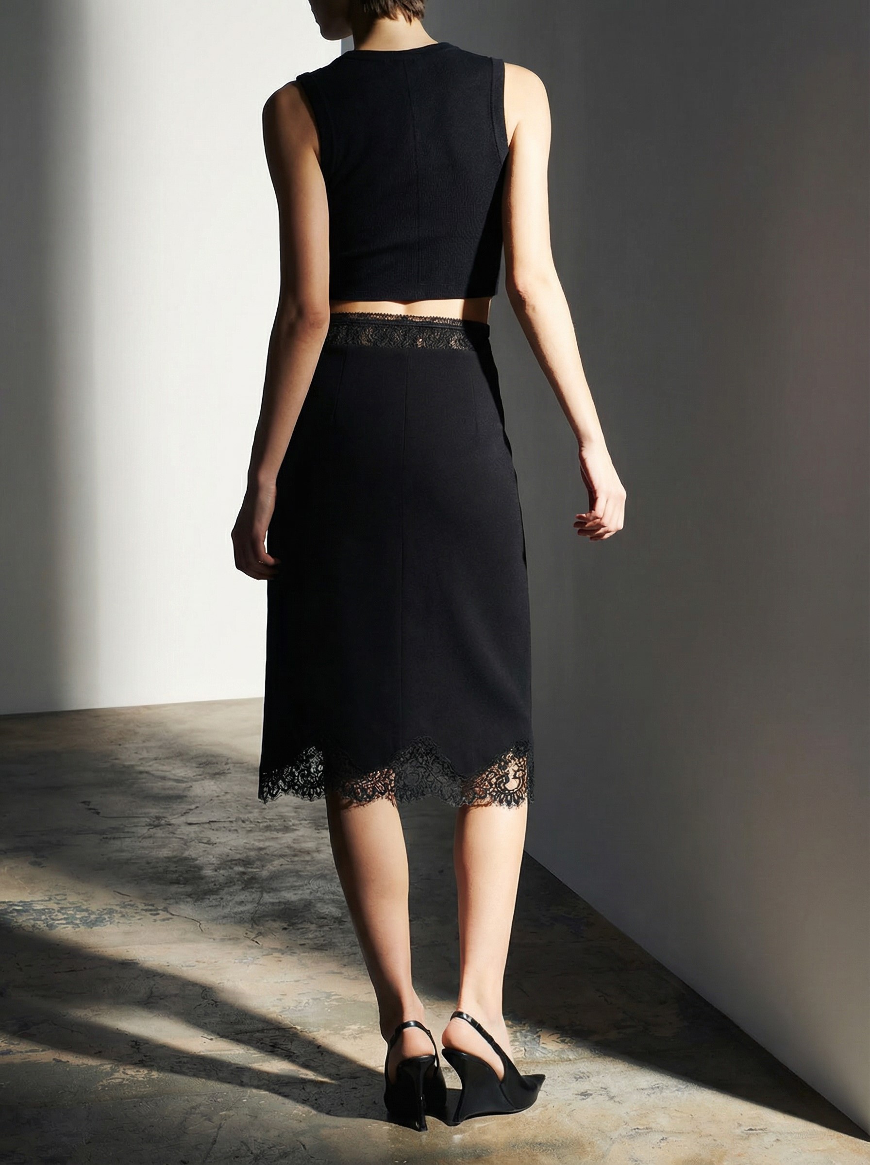 2026 Spring/Summer New Style Fashion Commuting Lace Splicing Waist and Hem Slim-fit Midi Skirt