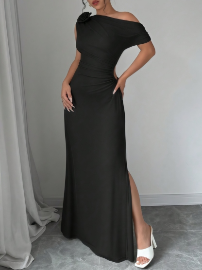 Woman's Elegant & Sexy One-Shoulder Cutout Slit Maxi Dress