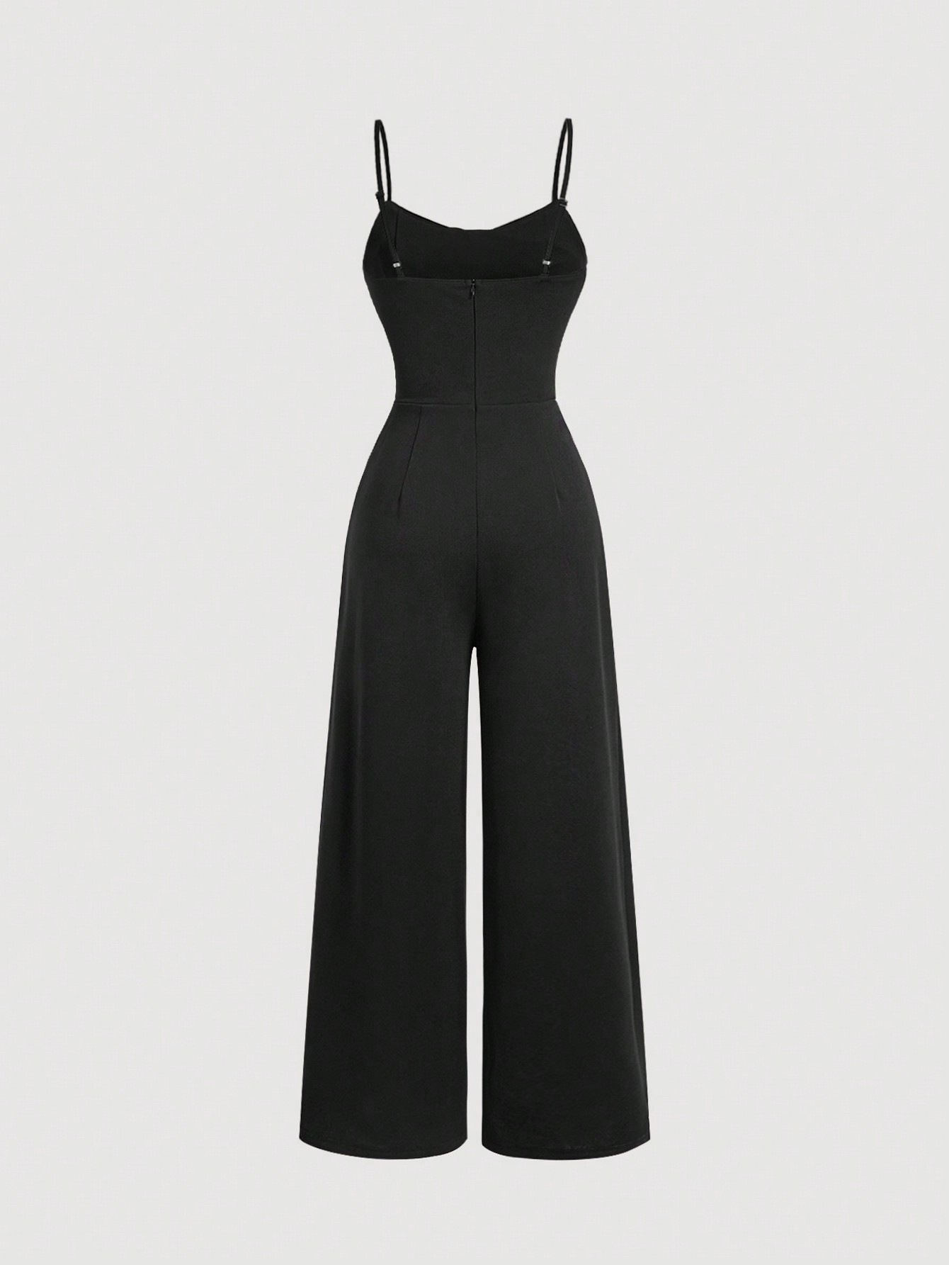 Women's Black Cowl Neck Lace-Insert Wide-Leg Jumpsuit-Aegean-sea