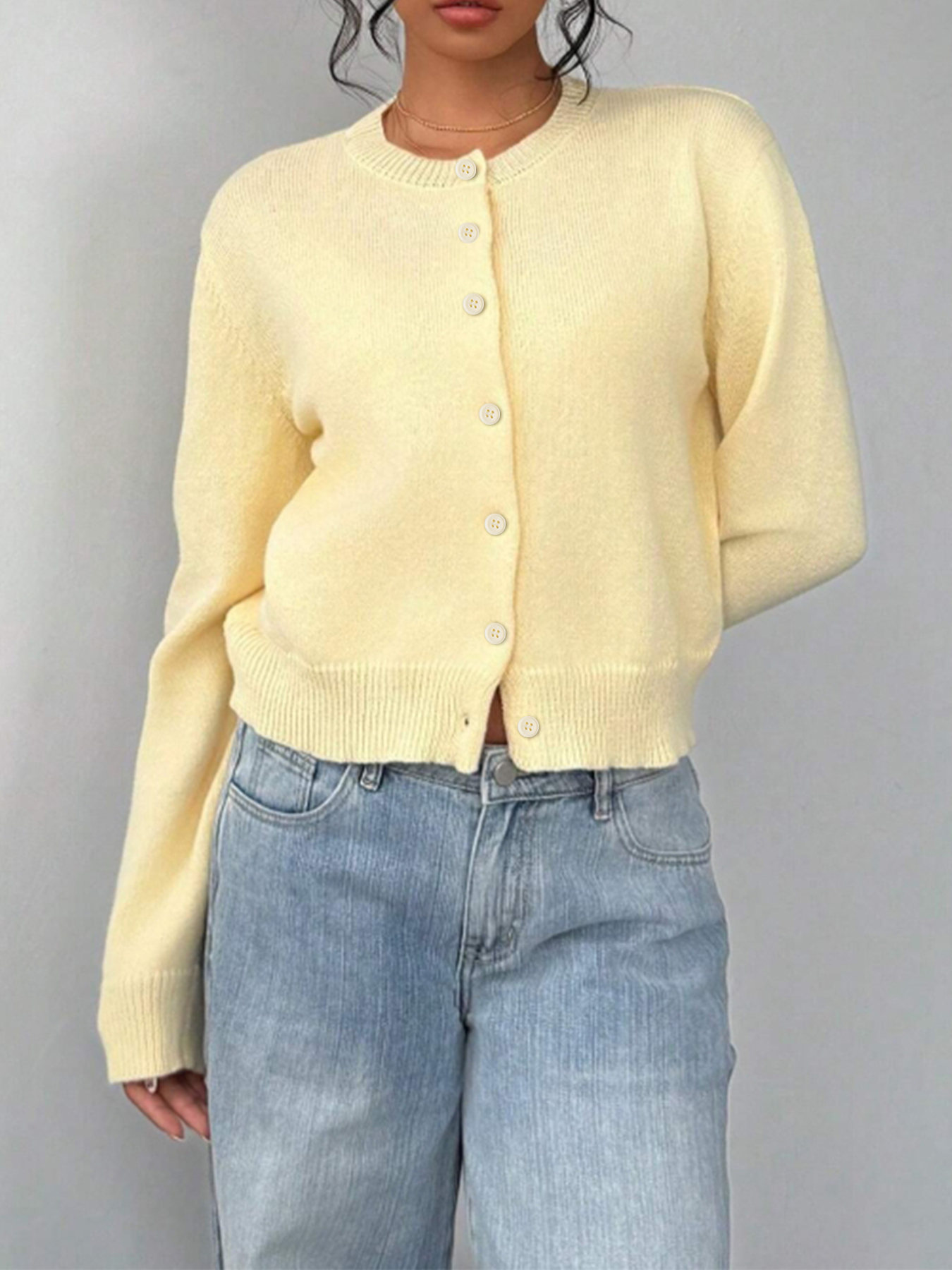 Stylish Cropped Knit Cardigan - Button-Front Casual Women's Top-Aegean-sea