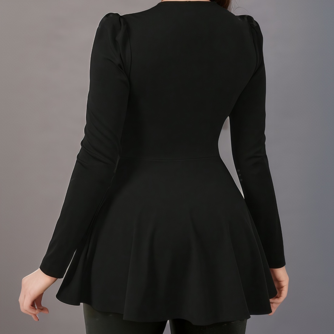 Top femenino de manga larga con cuello en V Twist Peplum frontal-Aegean-sea