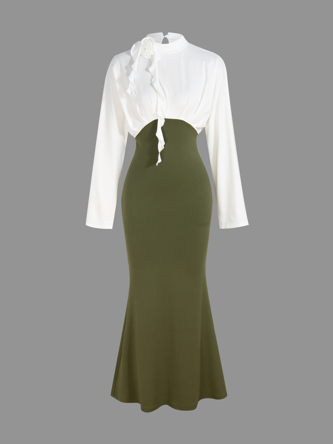 Vestido de moda femenino de manga larga ceñido a la cadera con todos los accesorios-Aegean-sea