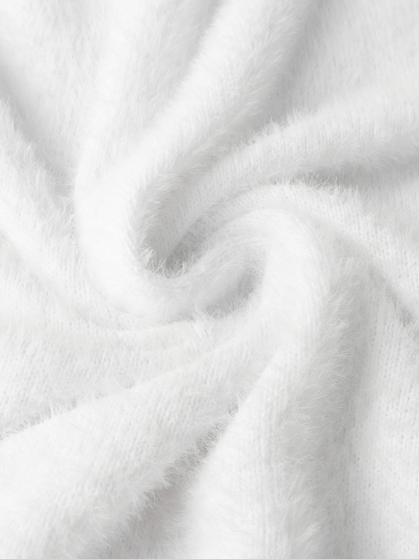 Women's White Fuzzy Crew Neck Long Sleeve Slim Fit Sweater