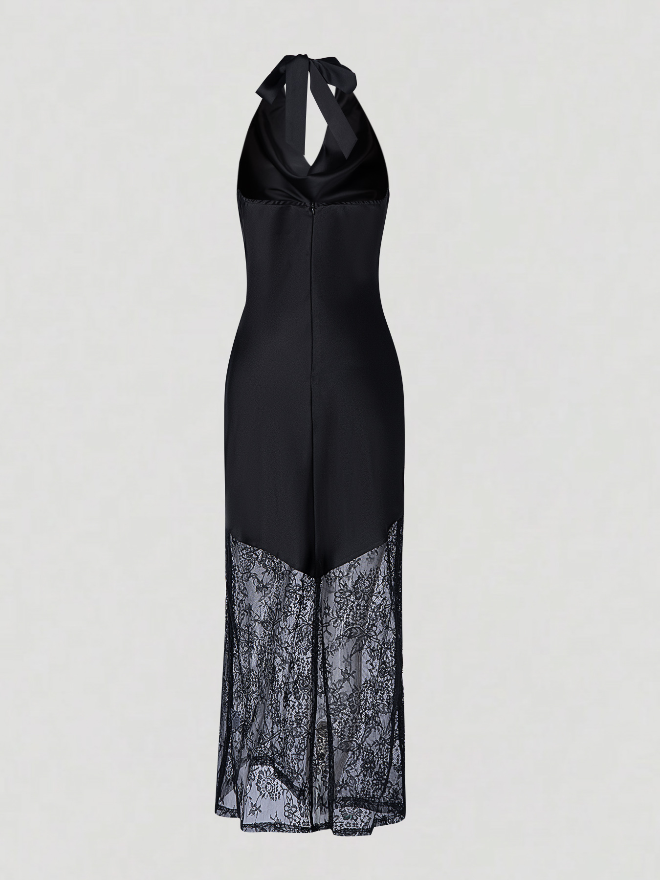 Black Neckholder Satin Lace Dress Sleeveless Suspended Collar Body-Tight Long Skirt