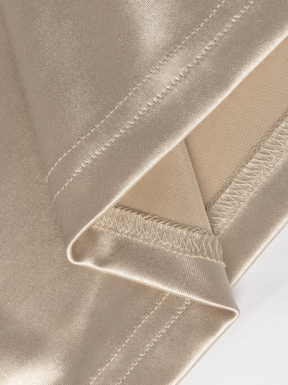 Y2K Beige Satin Cowl Neck Long Sleeve Top-Aegean-sea