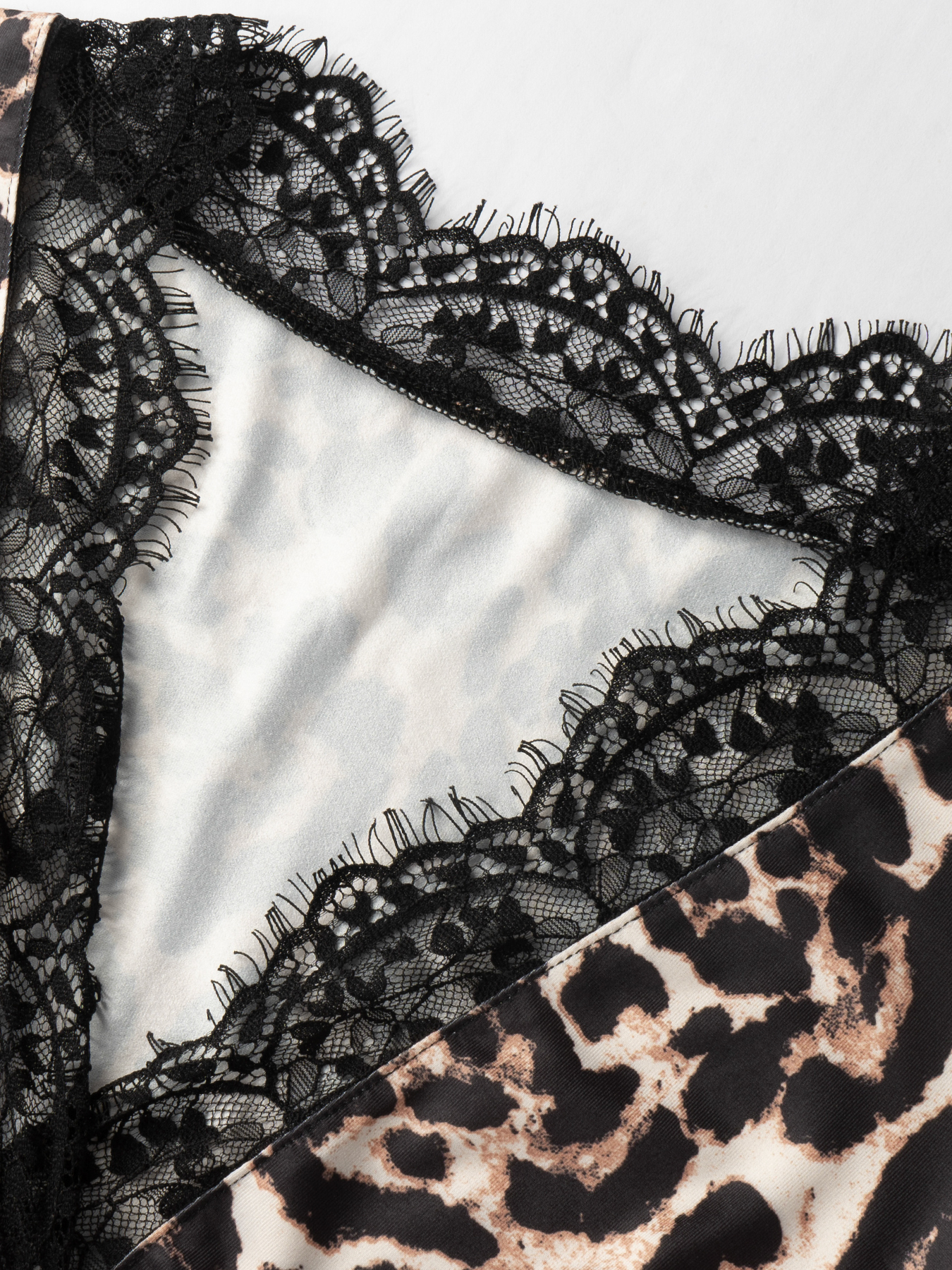 Fitted Leopard Top & Black Lace-Trimmed Satin Skirt Two Piece Set