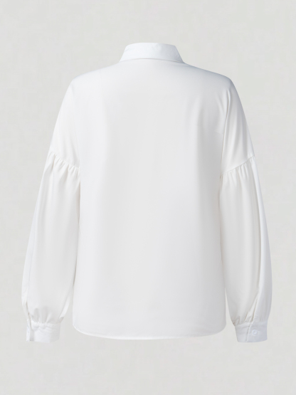 Women's White Blouse with Statement Buttons and Lantern Sleeves-Aegean-sea