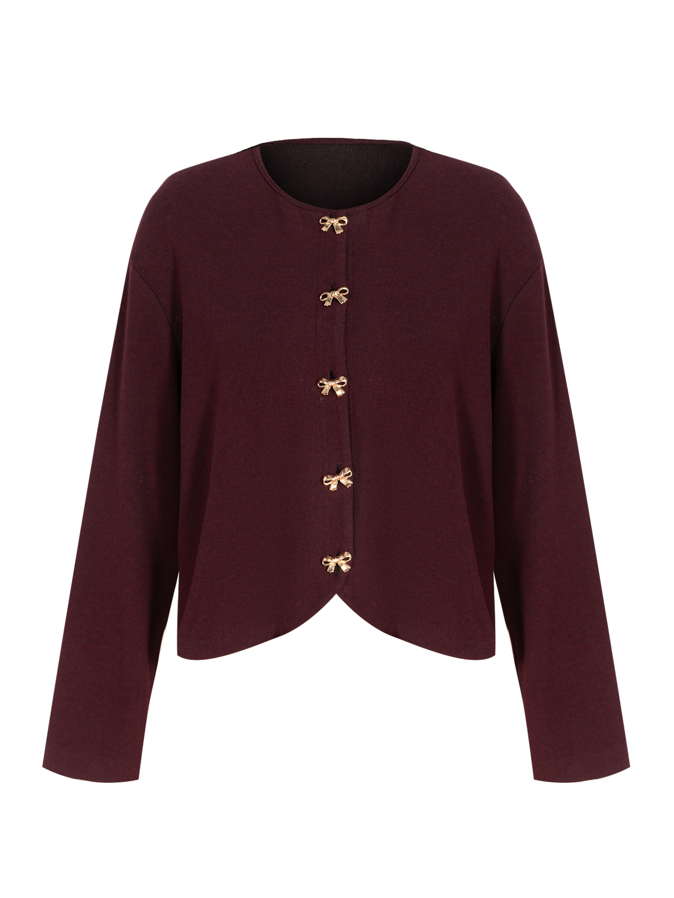 Cardigan de cuello redondo con botón abotonado cortado para mujer-Aegean-sea