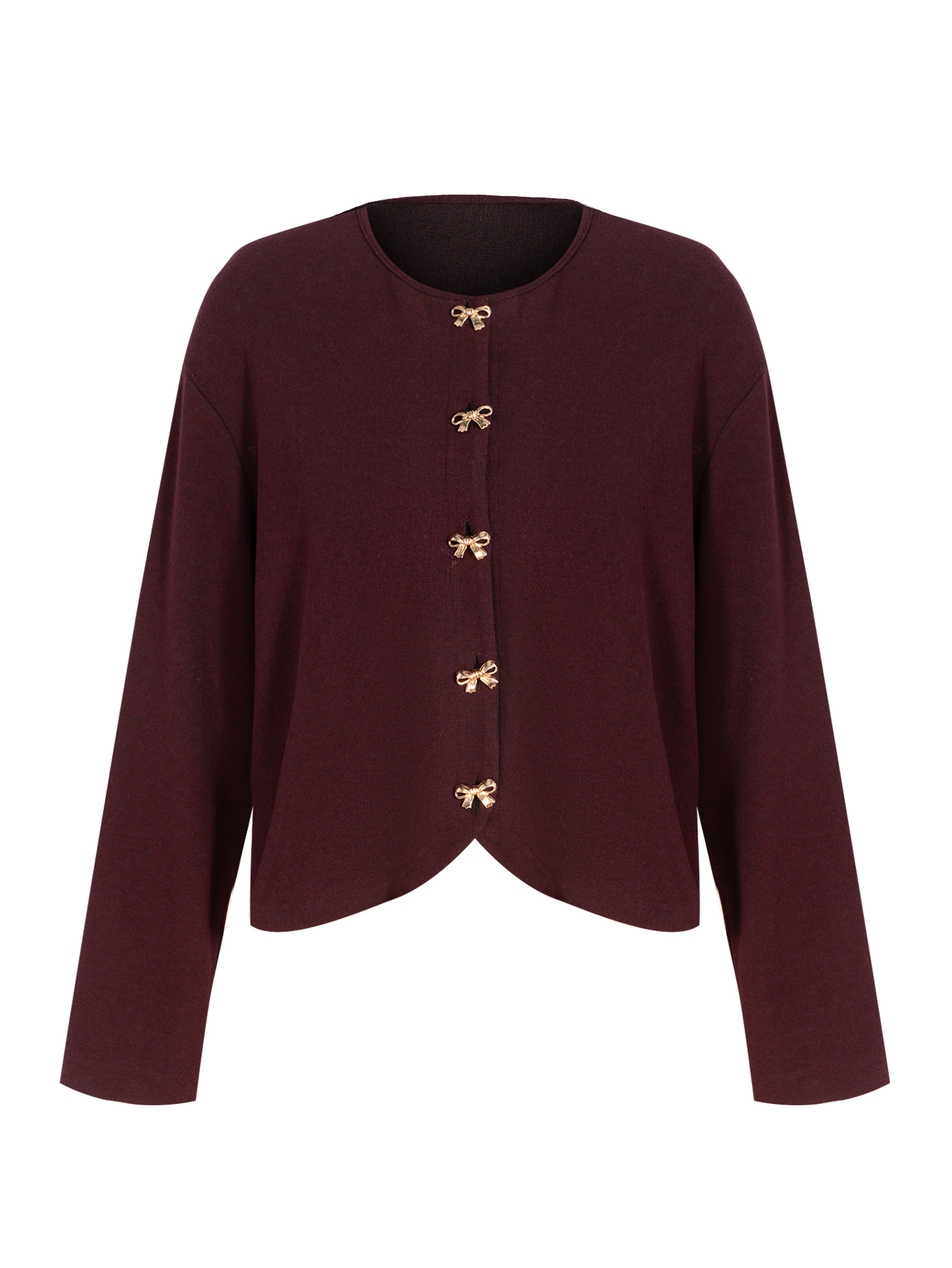 Cardigan de cuello redondo con botón abotonado cortado para mujer-Aegean-sea