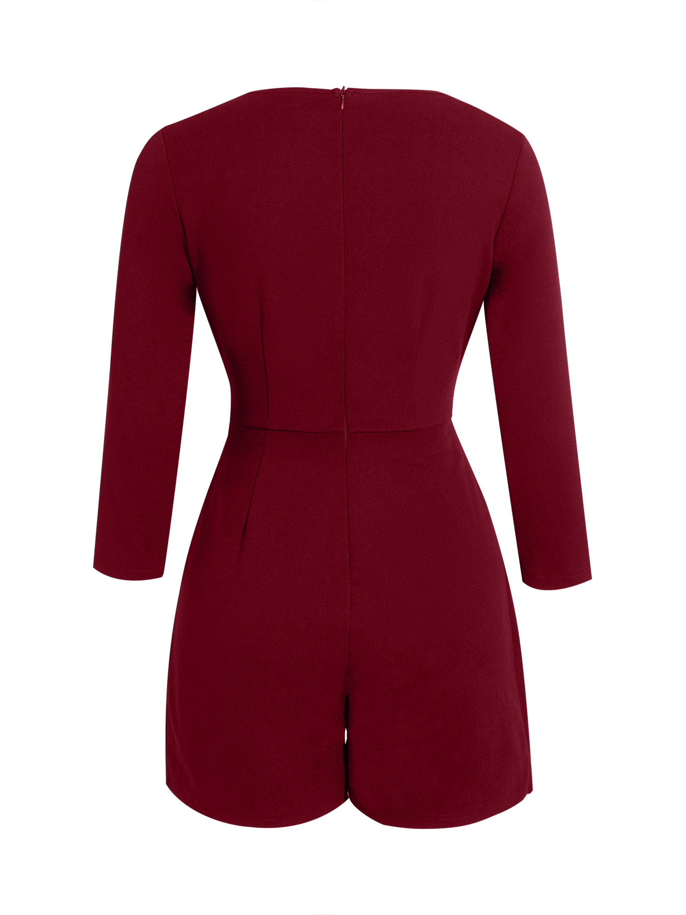 Red square-collared metal-buttoned jumpsuit Belted mid-sleeve irregular shorts