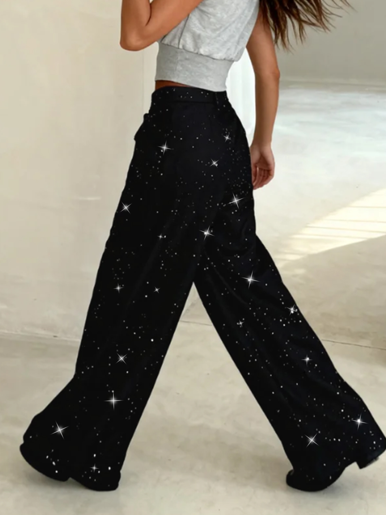 2026 Spring New Sequin Embellished Wide Leg Trousers