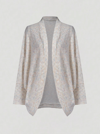 Cárdigan de punto moteado de frente abierta para mujer con mangas batwing-Aegean-sea