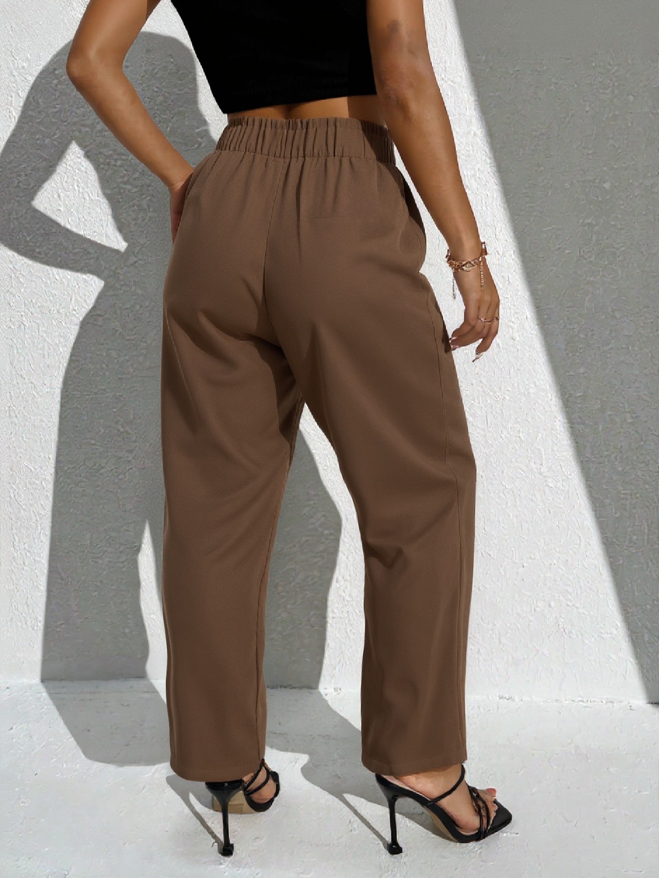 Women's Elegant High Waisted Pleated Tapered Pants with D-Ring Belt