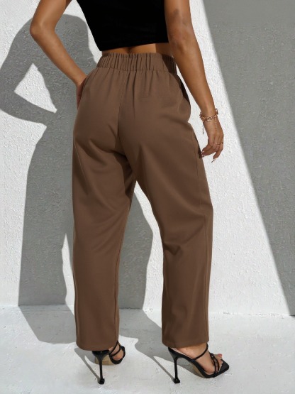 Women's Elegant High Waisted Pleated Tapered Pants with D-Ring Belt