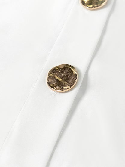 Women's White Blouse with Statement Buttons and Lantern Sleeves-Aegean-sea