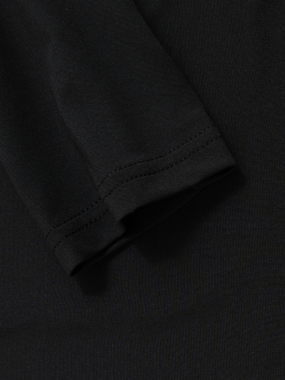 Woman's Black Crew Neck Long-Sleeve Fitted Top-Aegean-sea