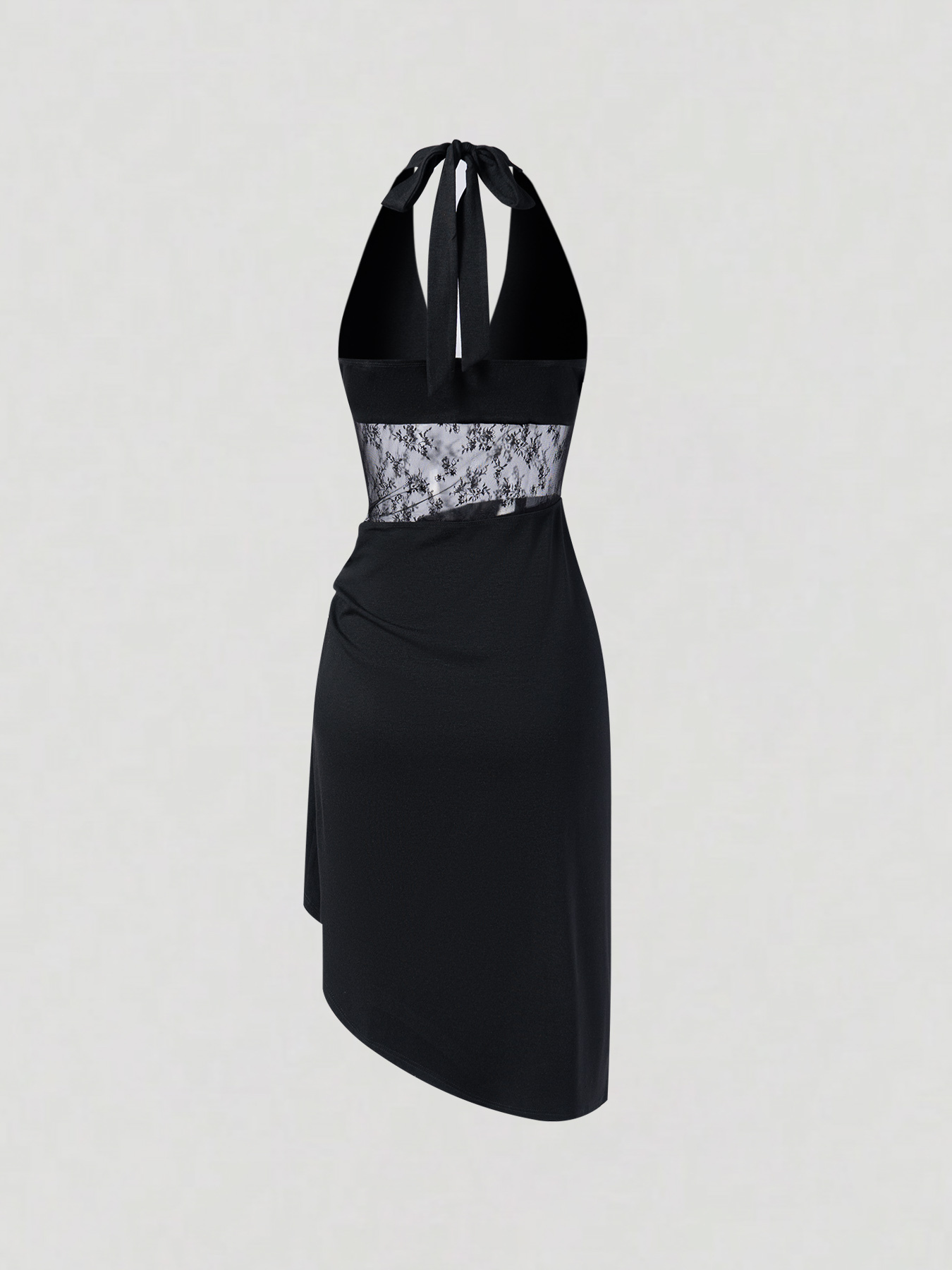 2026 Spring/Summer New Style Sexy Halter Neck Lace Splicing Asymmetric Waist-Fitted Dress