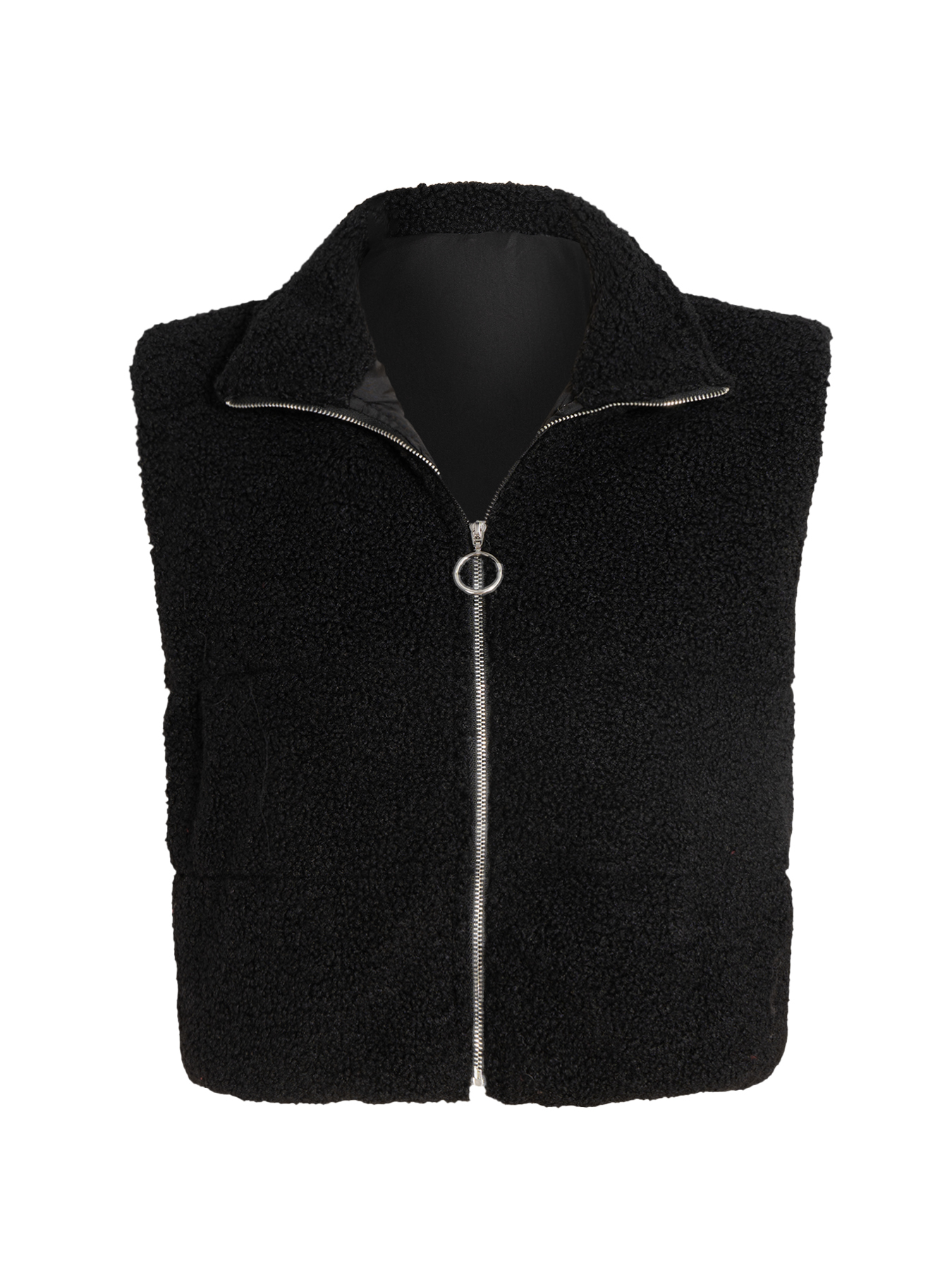 Fleece Lined Black Zip-Up Vest-Aegean-sea