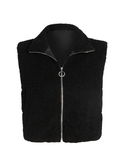 Fleece Lined Black Zip-Up Vest-Aegean-sea