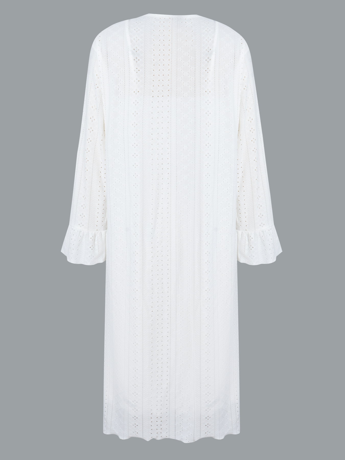 White Eyelet Embroidery Ruffle Camisole Dress & Loose Long Sleeve Cardigan Loungewear Set