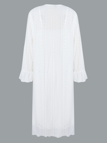 White Eyelet Embroidery Ruffle Camisole Dress & Loose Long Sleeve Cardigan Loungewear Set