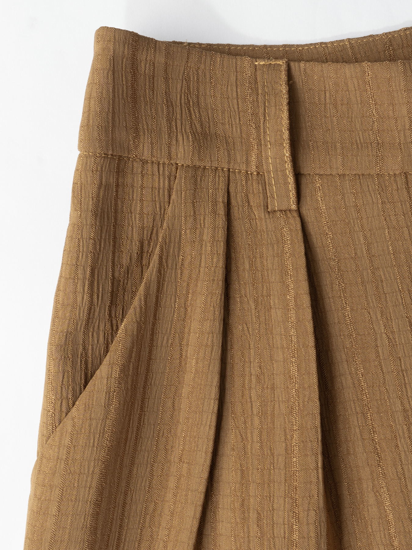 Woman's Camel Vertical Stripe Blazer & Wide-Leg Pants Set | Loose Casual Office Two-Piece